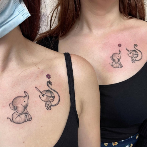 Twin Flame Tattoos elephant and monkey