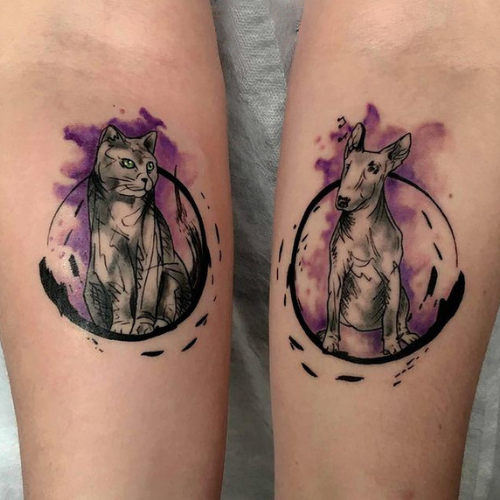 cat and dog couple tattoo