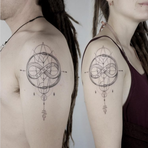 Twin Flame Tattoos with geometric art