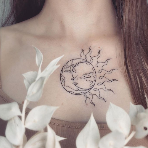 Twin Flame Tattoos sun and moon kissing