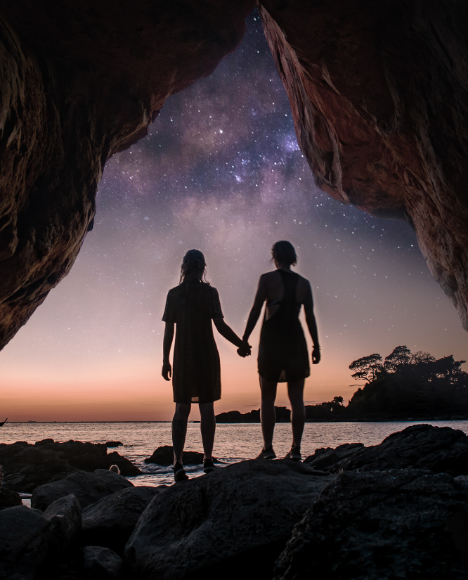 tf stages 2 couple holding hands coming out of a cave