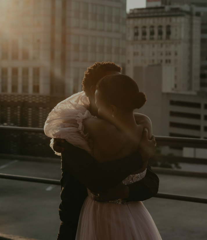 black couple twin flames embrace each other